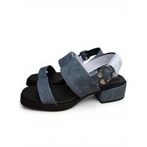 Size-9.5W Aerosoles Denim Blue Wedge Sandals Ankle Strap Comfort Women Open Toe